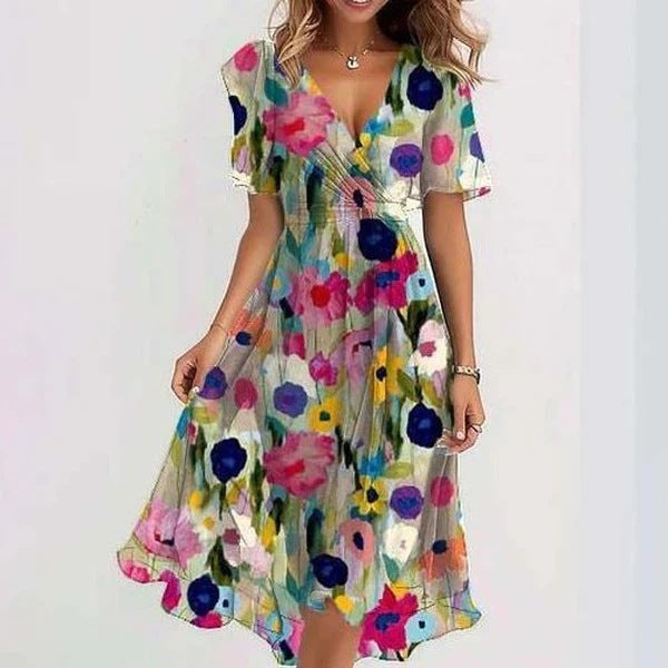 Chiffon print jurk met korte mouwen