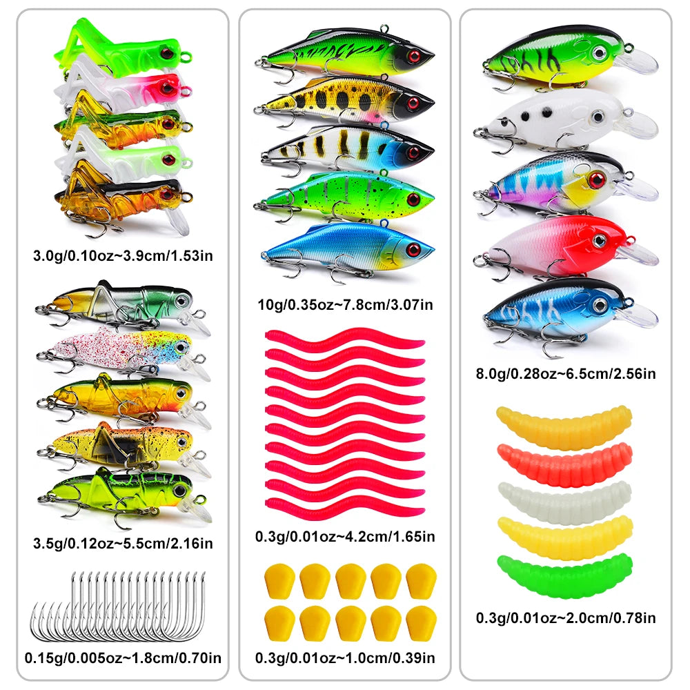 Fishing Tackle Set For Bass, Trout, Salmon, Soft Plastic Worm Bait, Wobbler Bait