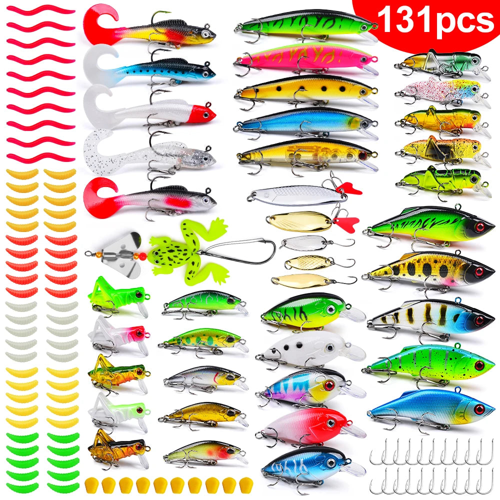 Fishing Tackle Set For Bass, Trout, Salmon, Soft Plastic Worm Bait, Wobbler Bait