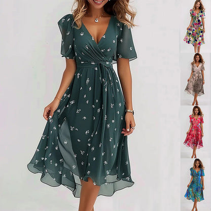 Chiffon Print Short Sleeve Dress