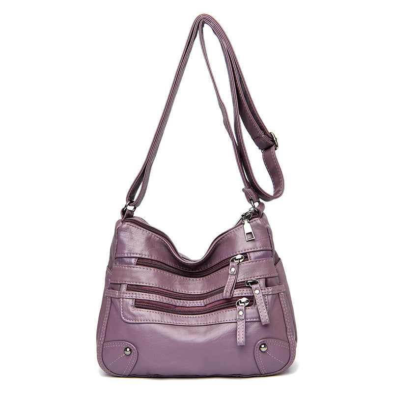 Soft leather stylish double layer messenger bag with large capacity