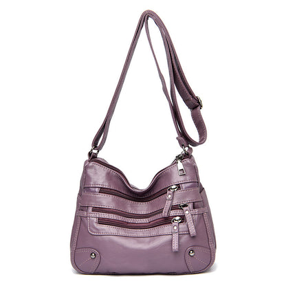 Soft Leather Stylish Double Layer Messenger Bag With Large Capacity