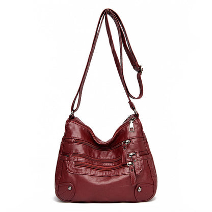 Soft Leather Stylish Double Layer Messenger Bag With Large Capacity