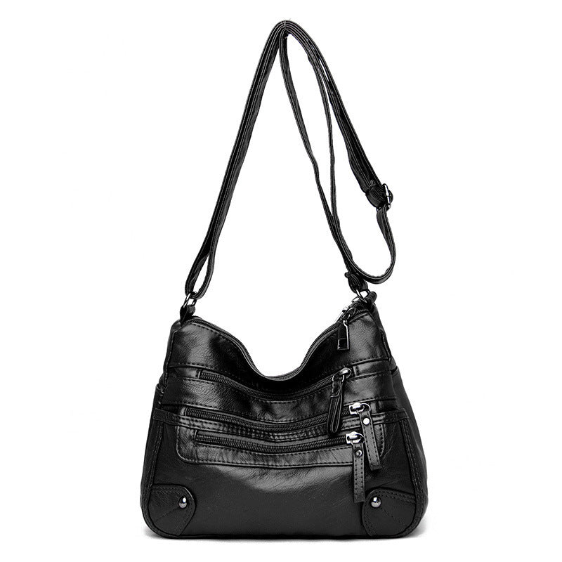 Soft leather stylish double layer messenger bag with large capacity