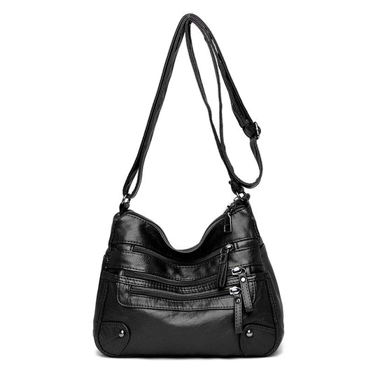 Soft Leather Fashion All-Match Double Messenger Bag Korean Version Large Capacity