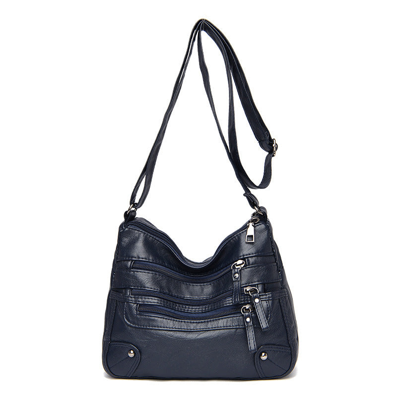 Soft leather stylish double layer messenger bag with large capacity