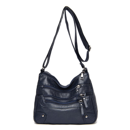 Soft Leather Stylish Double Layer Messenger Bag With Large Capacity