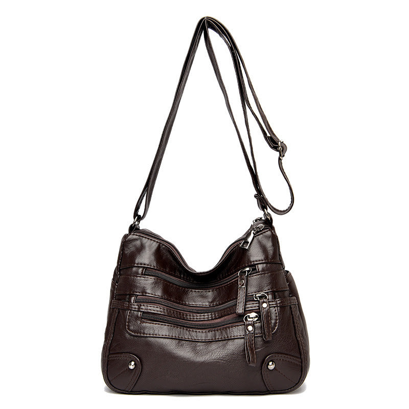Soft leather stylish double layer messenger bag with large capacity