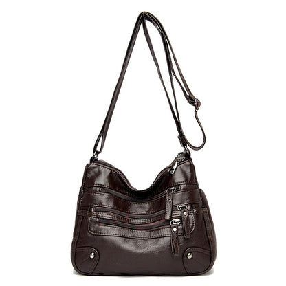 Soft Leather Stylish Double Layer Messenger Bag With Large Capacity