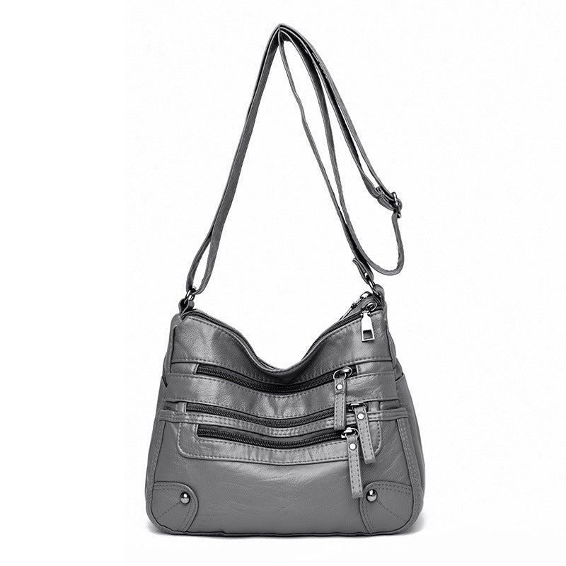 Soft leather stylish double layer messenger bag with large capacity