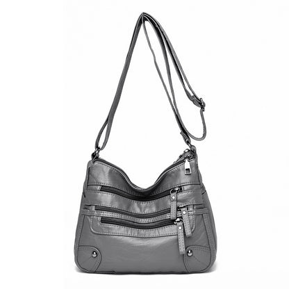 Soft Leather Stylish Double Layer Messenger Bag With Large Capacity