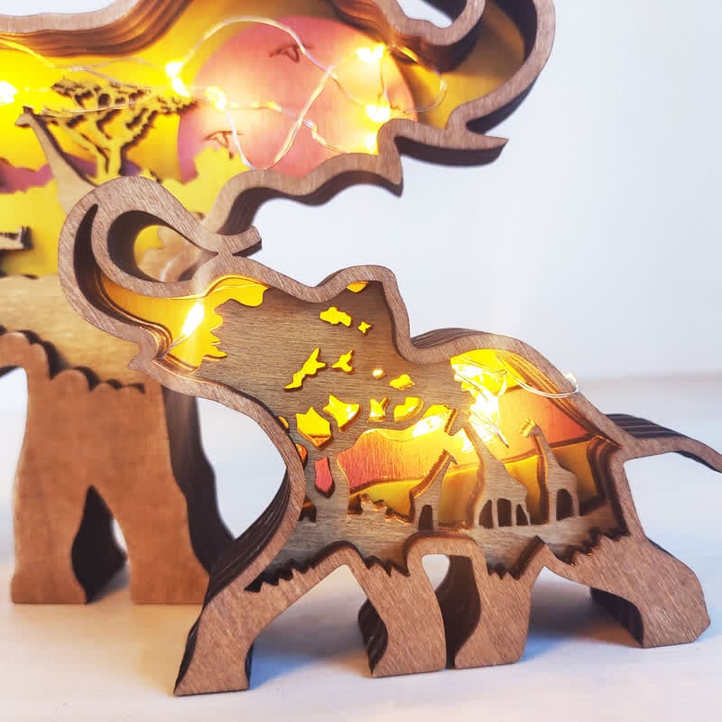 3D Wooden Animals Elephant Carved Statue Parent-Child Office Home Crafts mysite