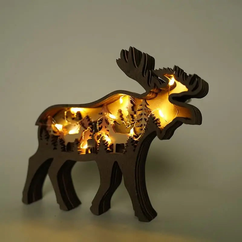 3D Animals Wooden Crafts with Light Deer Moose Home Decor for Wall and Tabletop mysite