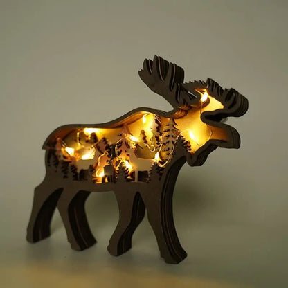 3D Animals Wooden Crafts with Light Deer Moose Home Decor for Wall and Tabletop mysite