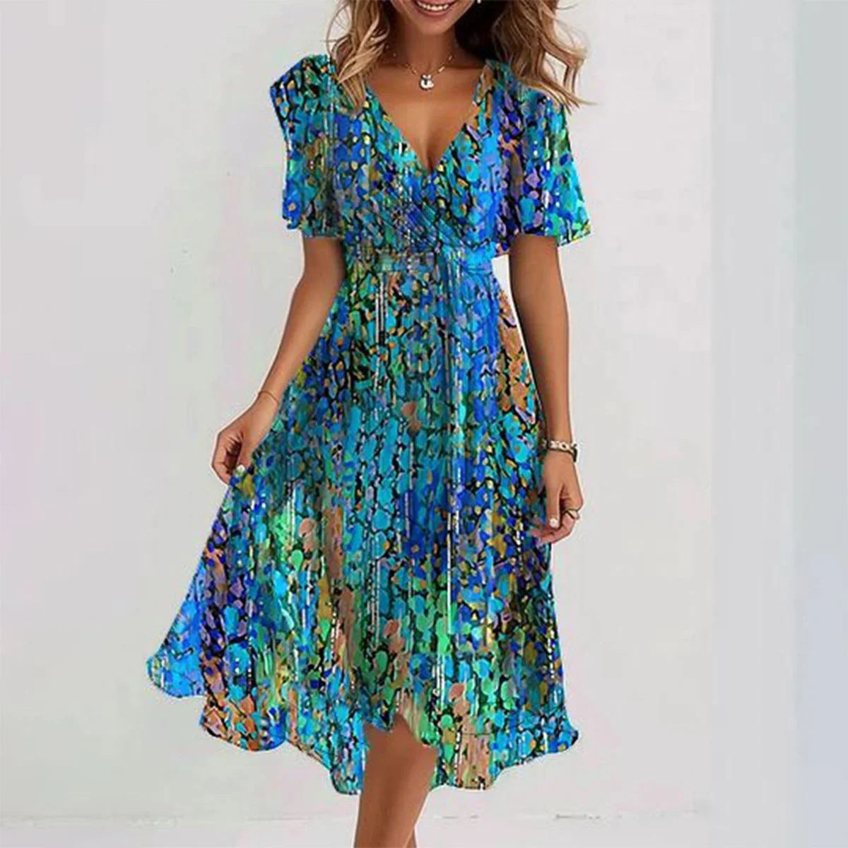 Chiffon Print Short Sleeve Dress