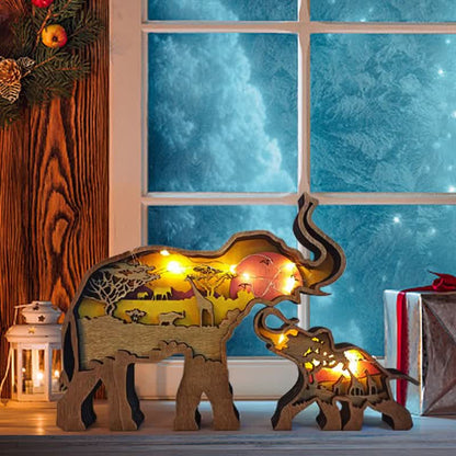 3D Wooden Animals Elephant Carved Statue Parent-Child Office Home Crafts mysite