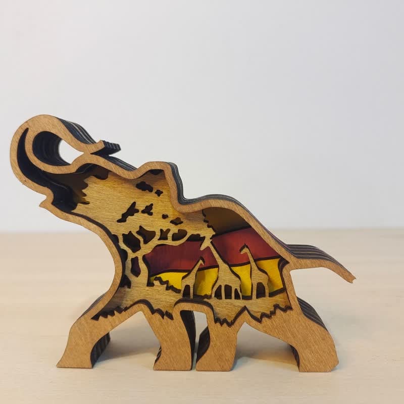 3D Wooden Animals Elephant Carved Statue Parent-Child Office Home Crafts mysite