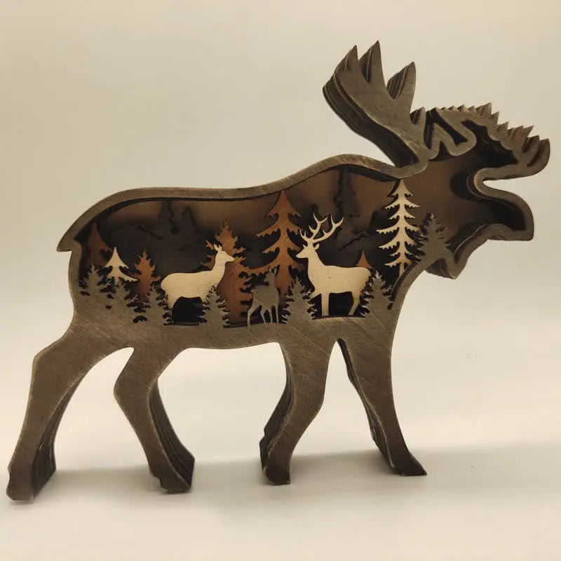 3D Animals Wooden Crafts with Light Deer Moose Home Decor for Wall and Tabletop mysite