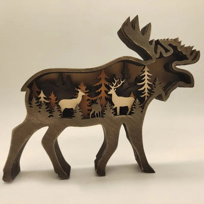 3D Animals Wooden Crafts with Light Deer Moose Home Decor for Wall and Tabletop mysite