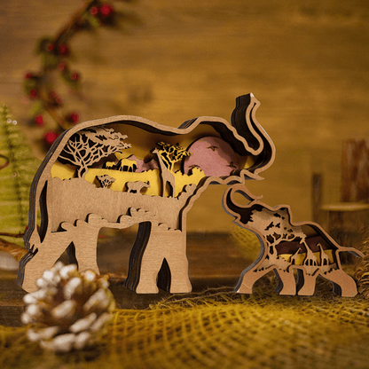 3D Wooden Animals Elephant Carved Statue Parent-Child Office Home Crafts mysite