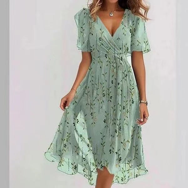 Chiffon Print Short Sleeve Dress
