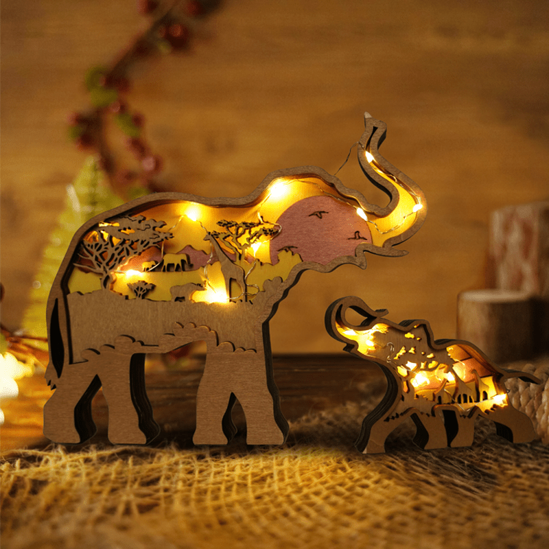 3D Wooden Animals Elephant Carved Statue Parent-Child Office Home Crafts mysite