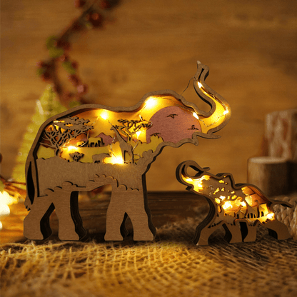 3D Wooden Animals Elephant Carved Statue Parent-Child Office Home Crafts mysite