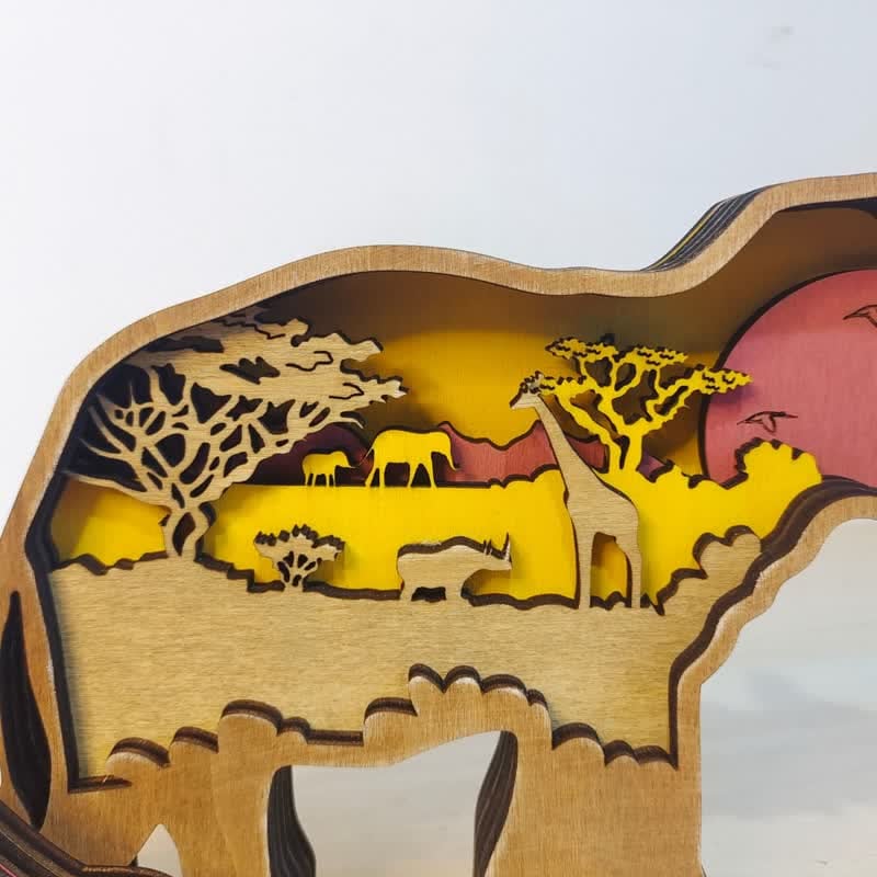 3D Wooden Animals Elephant Carved Statue Parent-Child Office Home Crafts mysite