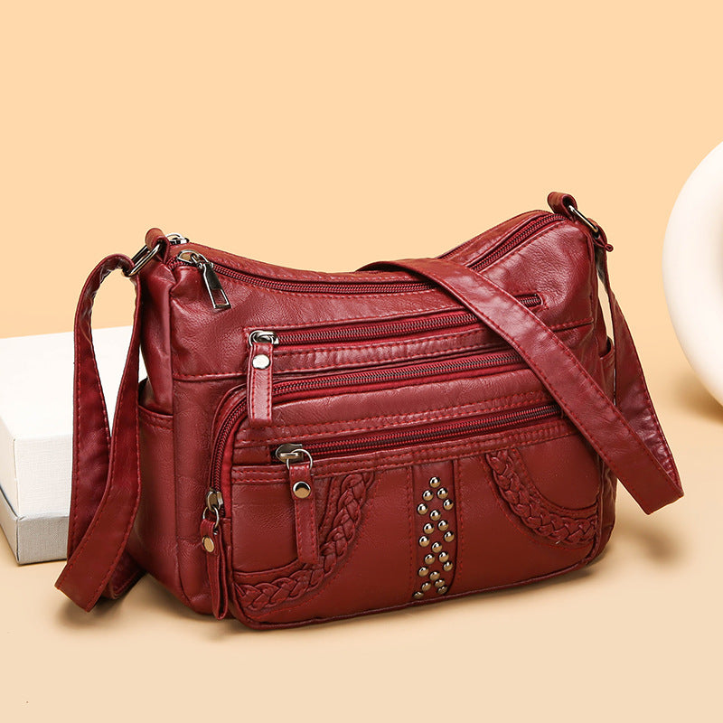 Women's Multi-Layer Solid Color Crossbody Bag