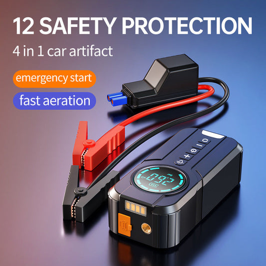 12-V-Auto-Starthilfe-Powerbank mit kabellosem Ladegerät und Luftpumpe – Multifunktionaler Notfall-Batterie-Booster