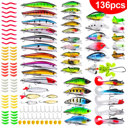 Fishing Tackle Set For Bass, Trout, Salmon, Soft Plastic Worm Bait, Wobbler Bait