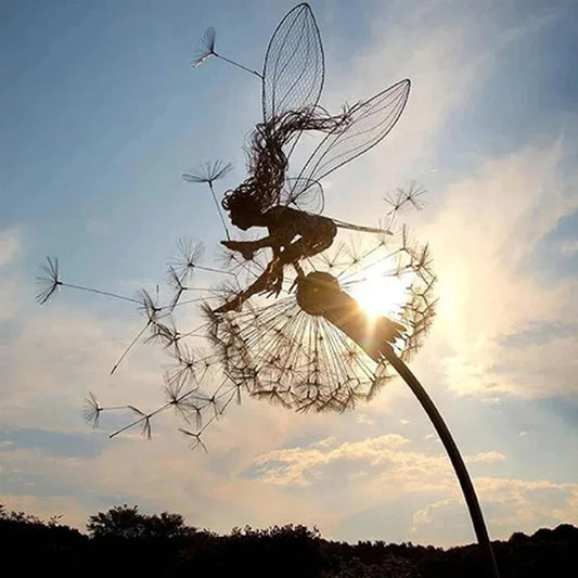 Flower fairy metal sculpture garden decoration