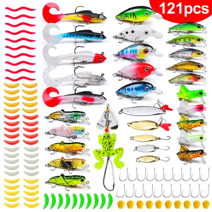 Fishing Tackle Set For Bass, Trout, Salmon, Soft Plastic Worm Bait, Wobbler Bait