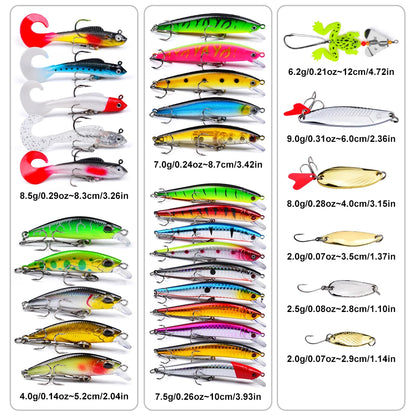Fishing Tackle Set For Bass, Trout, Salmon, Soft Plastic Worm Bait, Wobbler Bait