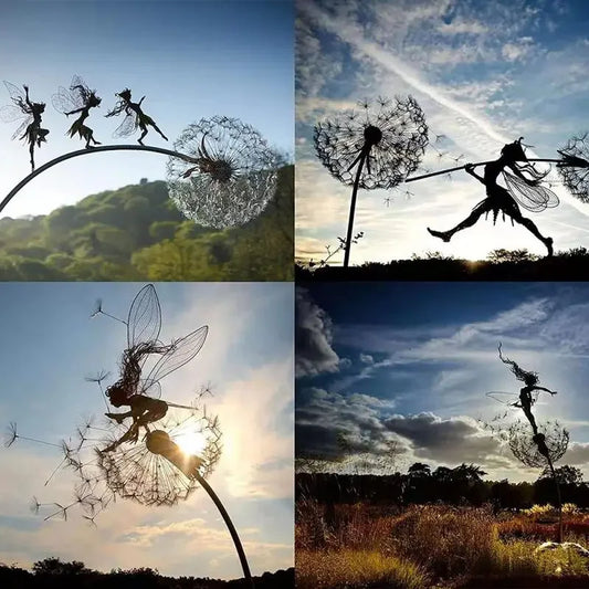 Flower fairy metal sculpture garden decoration