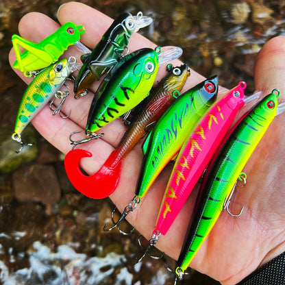 Fishing Tackle Set For Bass, Trout, Salmon, Soft Plastic Worm Bait, Wobbler Bait