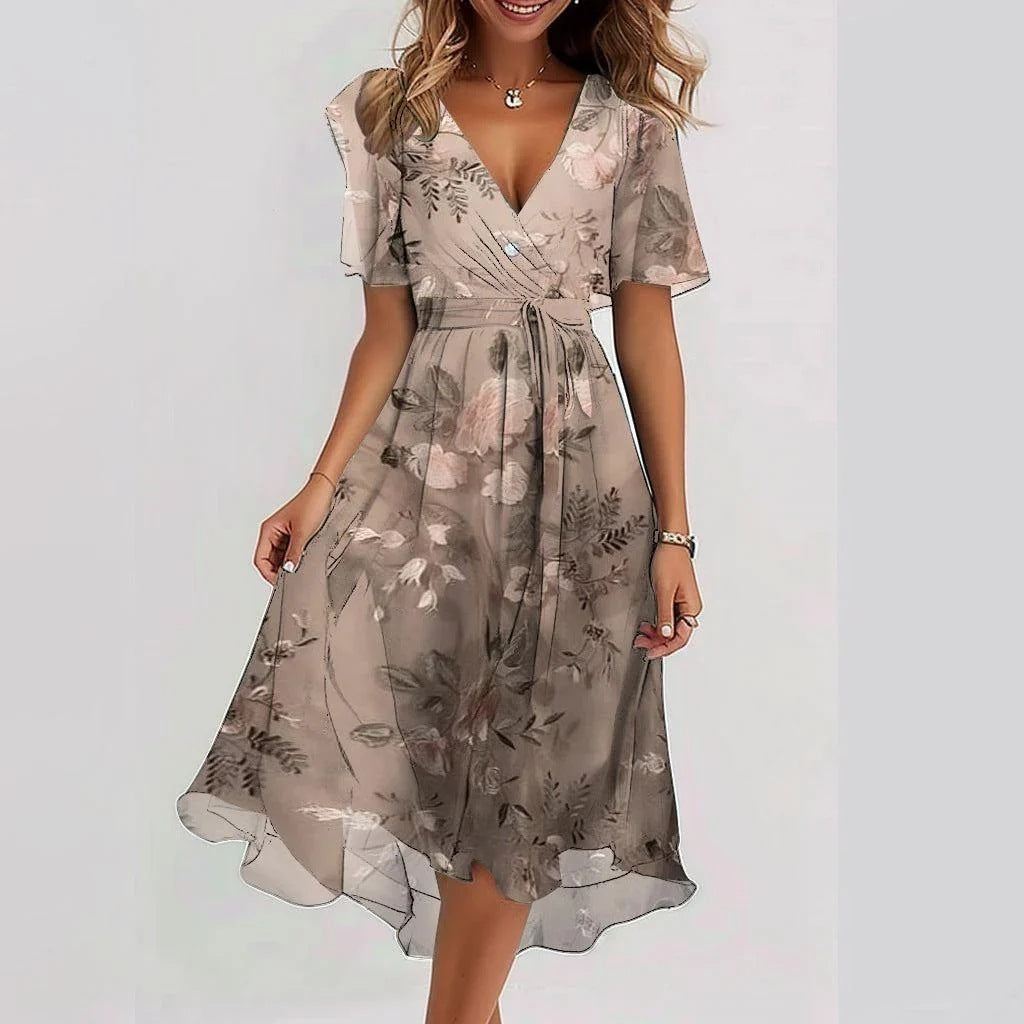 Chiffon Print Short Sleeve Dress