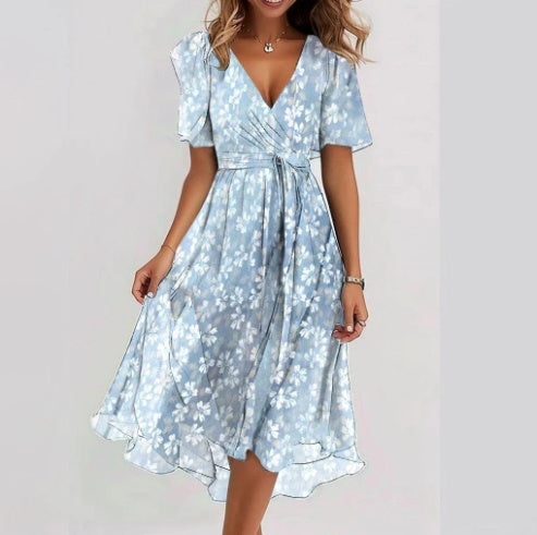Chiffon Print Short Sleeve Dress
