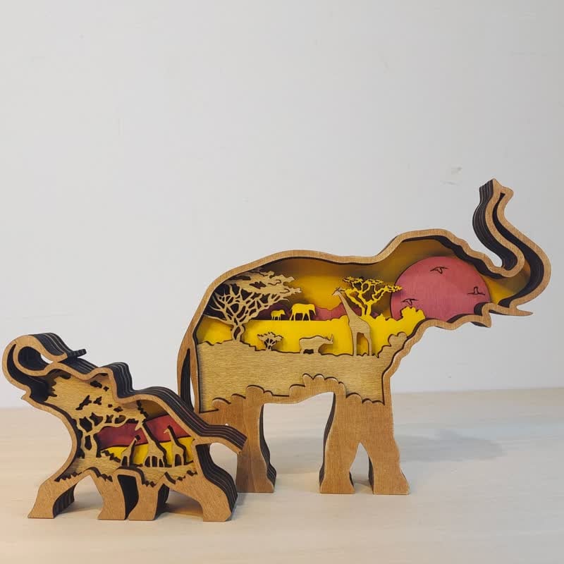 3D Wooden Animals Elephant Carved Statue Parent-Child Office Home Crafts mysite