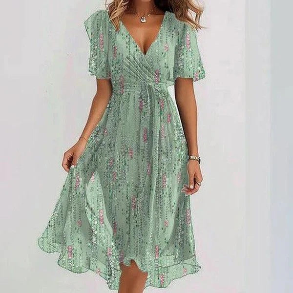 Chiffon Print Short Sleeve Dress