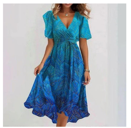 Chiffon Print Short Sleeve Dress