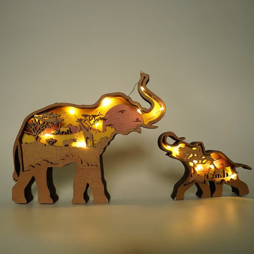 3D Wooden Animals Elephant Carved Statue Parent-Child Office Home Crafts mysite