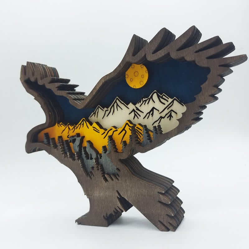 3D Hand Carved Wooden Eagle Decoration Wood Carved Art Flying Eagle Statue Artwork mysite
