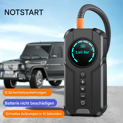 12-V-Auto-Starthilfe-Powerbank mit kabellosem Ladegerät und Luftpumpe – Multifunktionaler Notfall-Batterie-Booster
