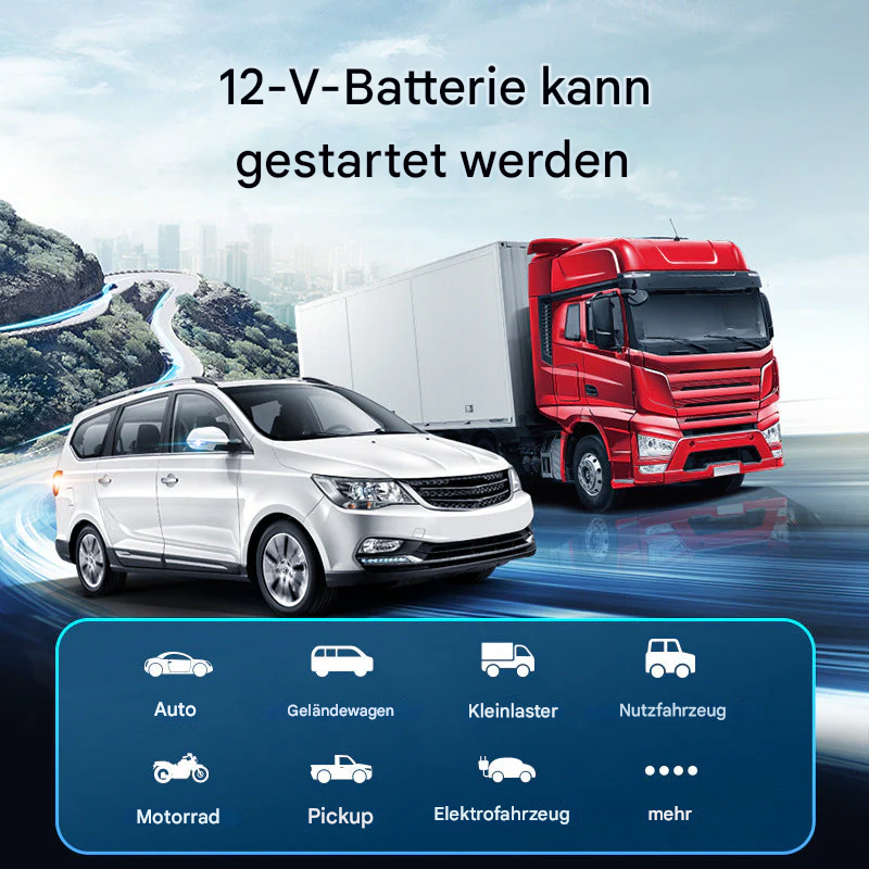12-V-Auto-Starthilfe-Powerbank mit kabellosem Ladegerät und Luftpumpe – Multifunktionaler Notfall-Batterie-Booster
